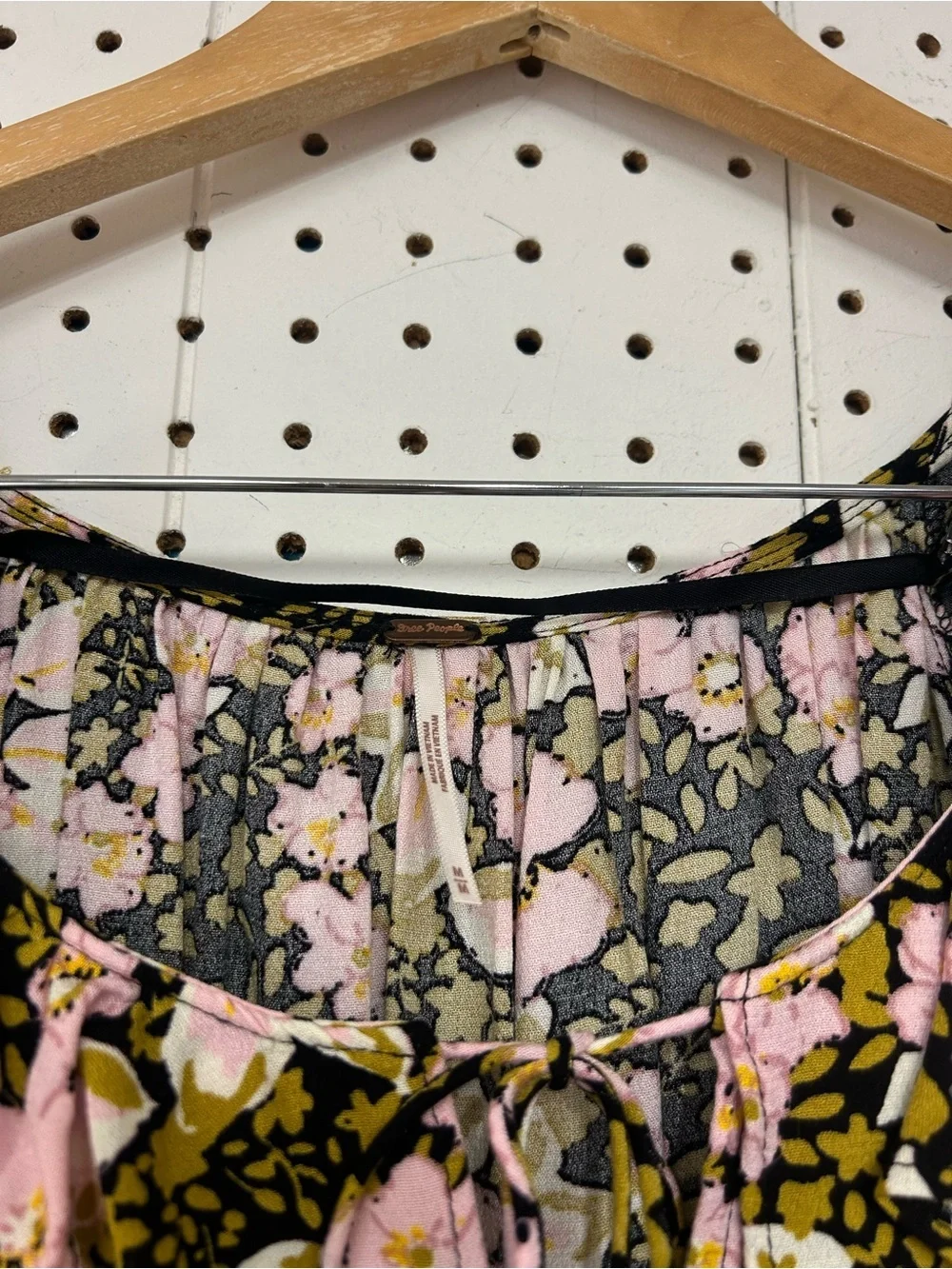Free People Sweet Memories Pink and Black Floral Tie-Front Puff Sleeve
